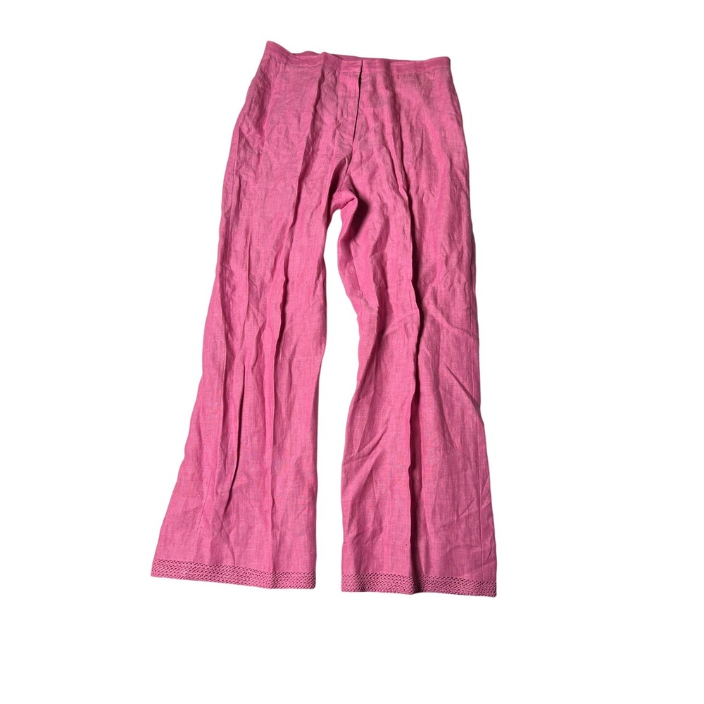 Willi Smith Pink 100% Linen Wide Leg Pants Crochet‎ Trim Size 8 Womens